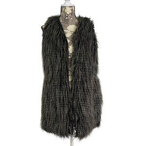 YASO Black/Gray Faux Fur Mid-Length Vest Pockets Pockets Womens Size Large